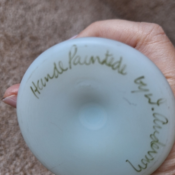 Vintage Fenton Handpainted/Signed 8" Bud Vase White Blue Floral - Picture 8 of 8